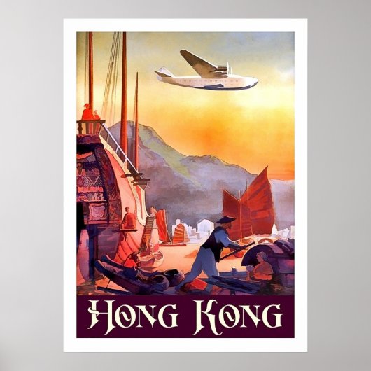 Hong Kong, boten op de stadshaven,  luchtvaartmaat Poster (Voorkant)