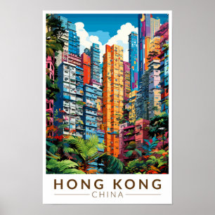 Hong Kong China Appartementen Reis Kunst Vintage Poster
