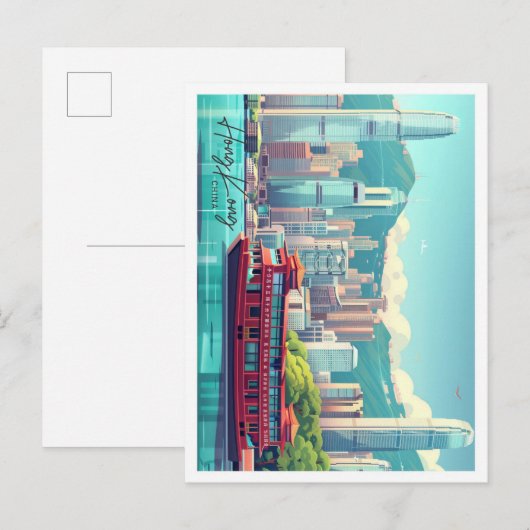 Hong Kong China Art Travel Place illustratie Briefkaart (Voorkant / Achterkant)