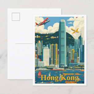Hong Kong China Art Vintage Travel Illustratie Briefkaart