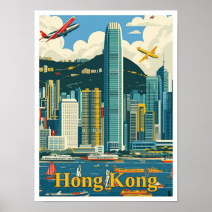 Hong Kong China Art Vintage Travel Illustratie Poster