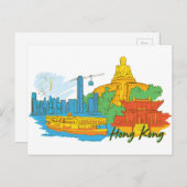 Hong Kong, China beroemde stad Briefkaart (Voorkant / Achterkant)