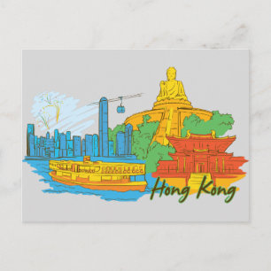 Hong Kong, China beroemde stad Briefkaart