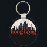Hong Kong China  City Skyline Cityscape Sleutelhanger<br><div class="desc">en retro-stadsplan met prachtige skyline, toeristische attractie en cityscape art. Koelwolkenkrabber en bouwartikelen voor silhouette-illustratie voor toeristen en reizigers. Perfect als souvenir om terug naar huis te brengen wanneer je over de wereld reist. Bespaar de herinnering aan uw reis en vakantie met familie en vrienden. De achtergrondkleur kan aan uw...</div>