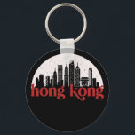Hong Kong China  City Skyline Cityscape Sleutelhanger<br><div class="desc">en retro-stadsplan met prachtige skyline, toeristische attractie en cityscape art. Koelwolkenkrabber en bouwartikelen voor silhouette-illustratie voor toeristen en reizigers. Perfect als souvenir om terug naar huis te brengen wanneer je over de wereld reist. Bespaar de herinnering aan uw reis en vakantie met familie en vrienden. De achtergrondkleur kan aan uw...</div>