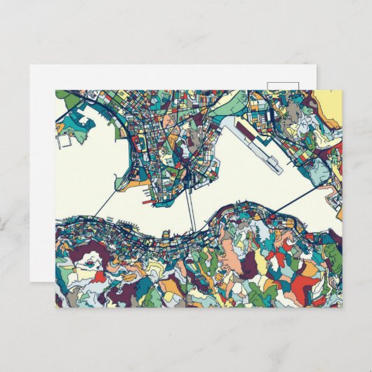 Hong Kong, China Map Briefkaart (Voorkant / Achterkant)