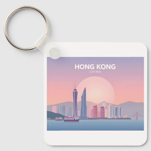 Hong Kong China Pastel Travel Design Sleutelhanger (Voorkant)