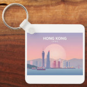 Hong Kong China Pastel Travel Design Sleutelhanger (Voorkant)