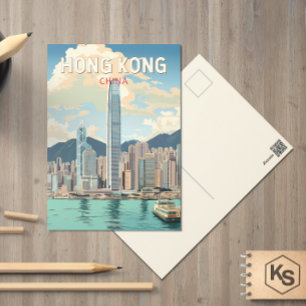 Hong Kong China Reis Kunst Vintage Briefkaart