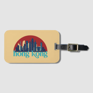Hong Kong China Retro City Skyline Cityscape Art Bagagelabel