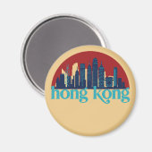 Hong Kong China Retro City Skyline Cityscape Art Magneet (Voorkant / Achterkant)