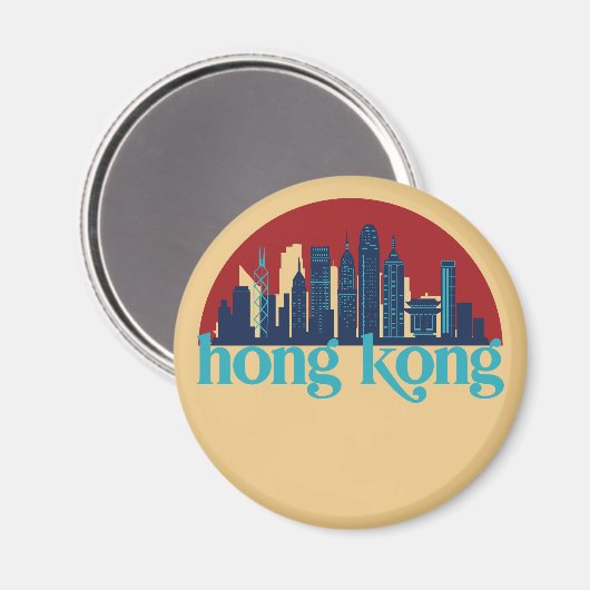Hong Kong China Retro City Skyline Cityscape Art Magneet (Voorkant / Achterkant)