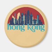 Hong Kong China Retro City Skyline Cityscape Art Magneet (Voorkant)