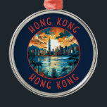 Hong Kong China Retro Noodlijdende Cirkel Metalen Ornament<br><div class="desc">Hong Kong retro vector reisontwerp. Een mix van oost en west: Hong Kong heeft een boeiende mix van Chinese en Westerne invloeden.</div>