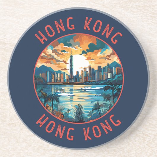 Hong Kong China Retro Noodlijdende Cirkel Zandsteen Onderzetter (Voorkant)