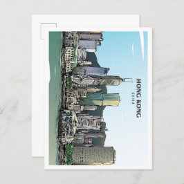 Hong Kong China Sketch Art Vintage Travel Briefkaart