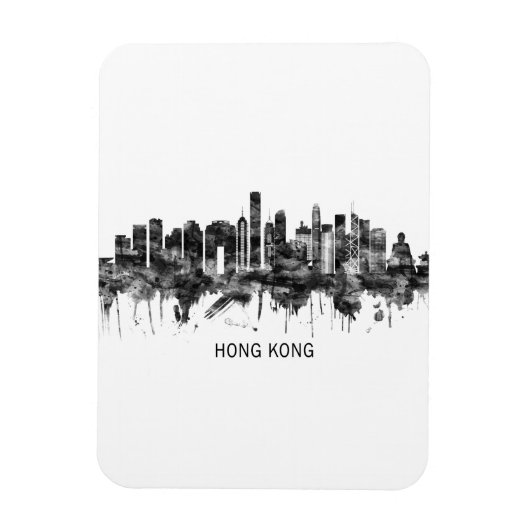 Hong Kong China Skyline BW Magneet (Verticaal)