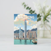 Hong Kong China Travel Art Vintage Briefkaart (Staand voorkant)