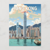 Hong Kong China Travel Art Vintage Briefkaart (Voorkant)