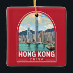 Hong Kong China Travel Art Vintage Keramisch Ornament<br><div class="desc">Hong Kong retro vector reisontwerp. Een mix van oost en west: Hong Kong heeft een boeiende mix van Chinese en Westerne invloeden.</div>
