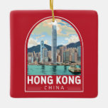 Hong Kong China Travel Art Vintage Keramisch Ornament<br><div class="desc">Hong Kong retro vector reisontwerp. Een mix van oost en west: Hong Kong heeft een boeiende mix van Chinese en Westerne invloeden.</div>