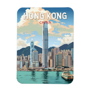 Hong Kong China Travel Art Vintage Magneet