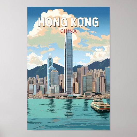Hong Kong China Travel Art Vintage Poster (Voorkant)