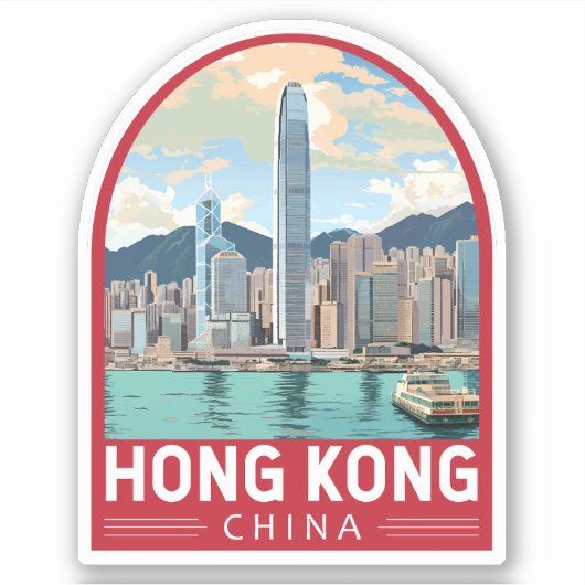 Hong Kong China Travel Art Vintage Sticker (Voorkant)