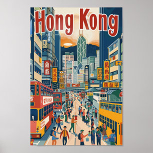 Hong Kong China Vintage Beroemde Reisplaats Poster