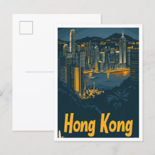 Hong Kong China Vintage Travel Illustratie Briefkaart