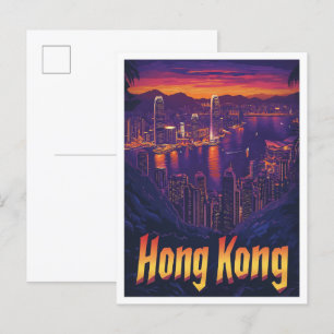 Hong Kong China Vintage Travel Illustratie Briefkaart