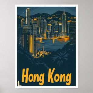 Hong Kong China Vintage Travel Illustratie Poster