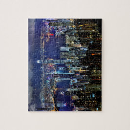 Hong Kong City Skyline Lights bij nacht Legpuzzel