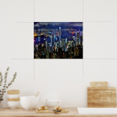 Hong Kong City Skyline Lights bij nacht Poster (Keuken)