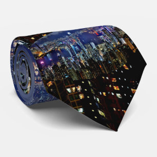 Hong Kong City Skyline Lights bij nacht Stropdas