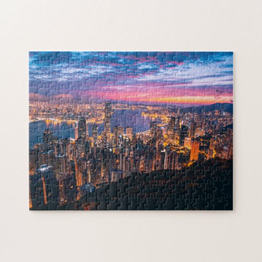 Hong Kong City Urban Sunset Landscape Panorama Legpuzzel (Horizontaal)