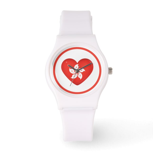 Hong Kong Flag Heart Horloge (Voorkant)