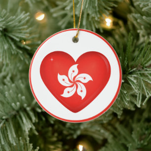 Hong Kong Flag Heart Keramisch Ornament