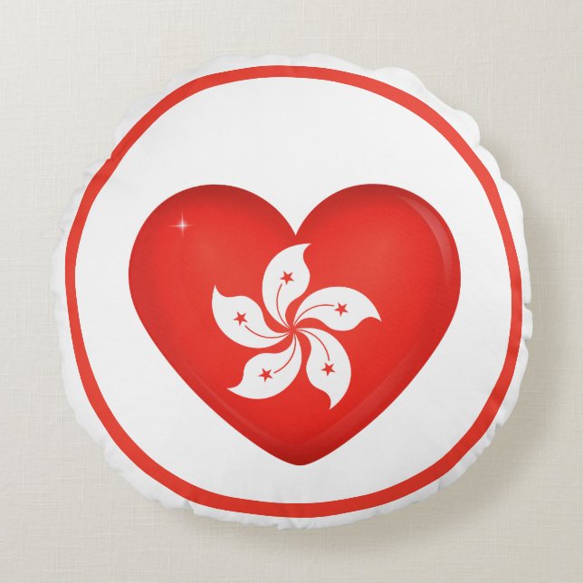 Hong Kong Flag Heart Rond Kussen (Voorkant)