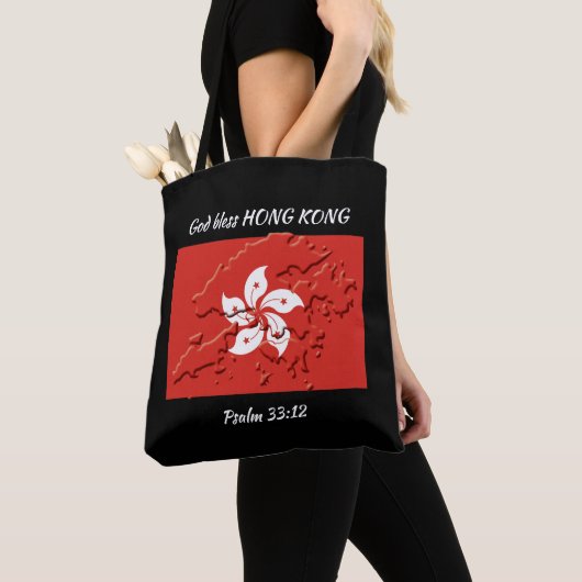 HONG KONG FLAG Patriotic Scripting Custom BLACK Tote Bag (Dichtbij)