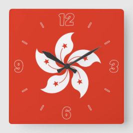 Hong Kong Flag Red White Orchid Numbers Patriottis Vierkante Klok