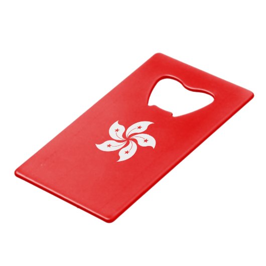 Hong Kong Flag White Orchid on Red Creditkaart Flessenopener (Voorkant Gekanteld)