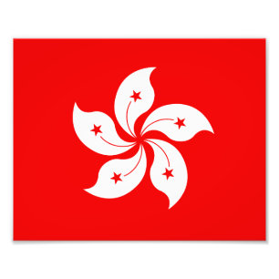 Hong Kong Flag White Orchid Symbol Foto Afdruk