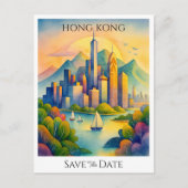 Hong Kong gepersonaliseerde Save the Date Briefkaart (Voorkant)