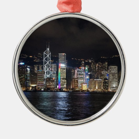 Hong Kong Harbour 's nachts Metalen Ornament (Voorkant)