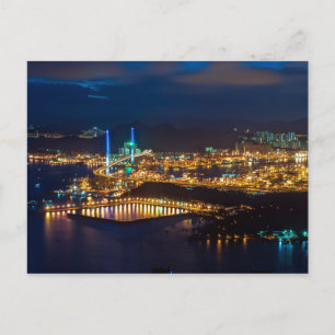 Hong Kong Harbour Skyline Lights bij nacht Briefkaart