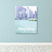 Hong Kong Harbour veerboot vintage Canvas Afdruk (Insitu (Houten vloer))