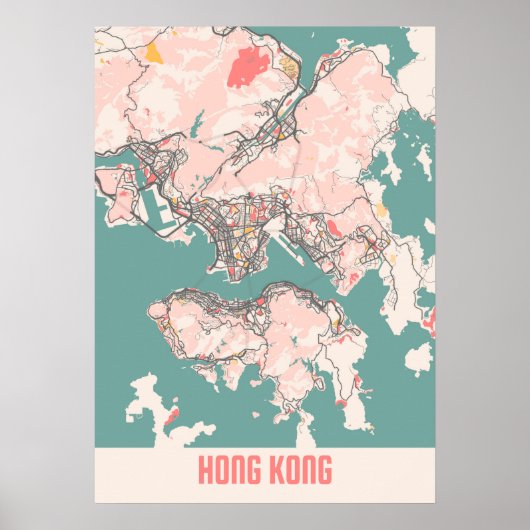 Hong Kong - Hong Kong Chalk City Map Poster (Voorkant)