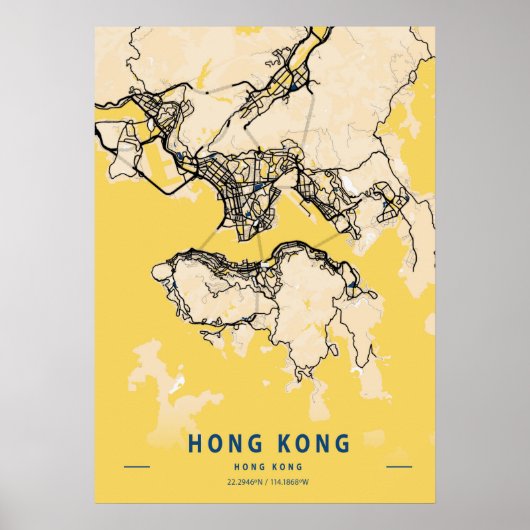 Hong Kong - Hong Kong Yellow City Map Poster (Voorkant)