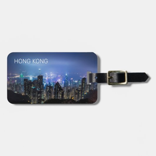 Hong Kong Island Skyline Panorama Night Souvenir Bagagelabel (Voorkant horizontaal)